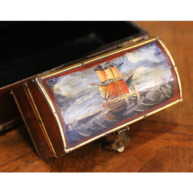 Set of Four Vintage Hand-Painted Wooden Treasure Boxes With Maritime Scenes For Sale - Image 9 of 13