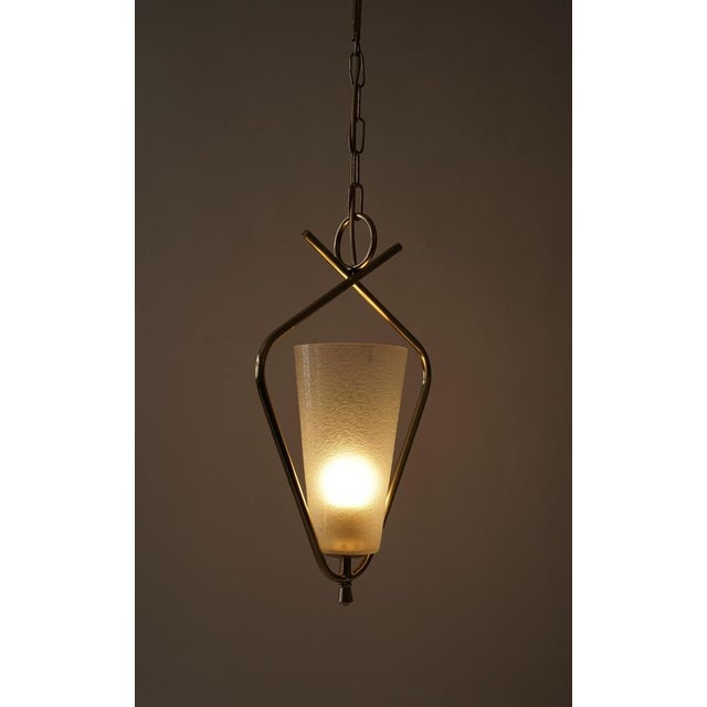 Mid-Century Brass Pendant Lamp with Textured Glass Shade by R. Nikoll, Austria, 1958 For Sale - Image 9 of 14