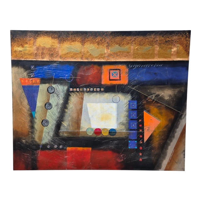 Signed Bustamonte Original 50" Abstract Painting on Canvas For Sale