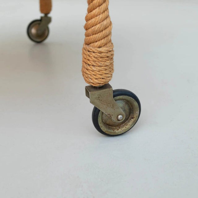Tan 1960s French Rope Bar Cart by Audoux-Minet, Attributed For Sale - Image 8 of 9