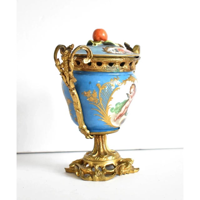 Manufacture de Sevres Antique French Sevres Style Gilt Ormolu and Porcelain Urn Vase For Sale - Image 4 of 13