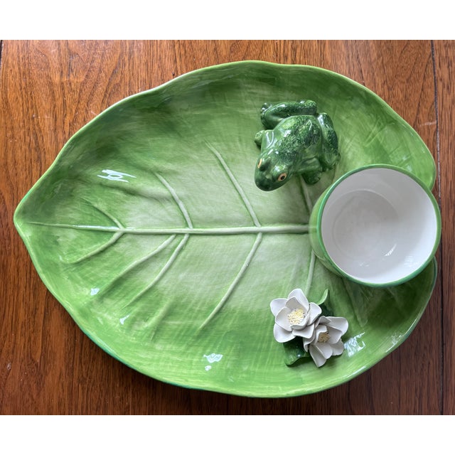 The Mane Lion- Italian Faience Lily Pad/Frog Platter For Sale - Image 4 of 9