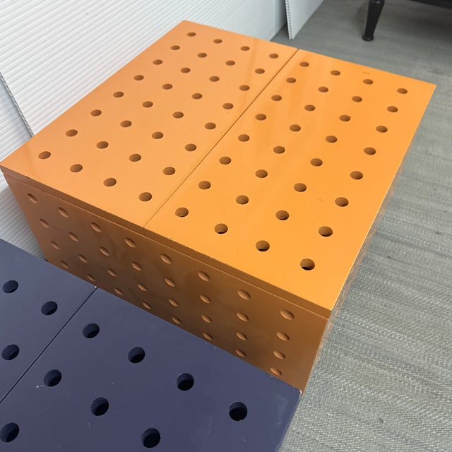 Purple + Orange Peg Board Storage Tables on Casters, Set of Two For Sale - Image 12 of 12