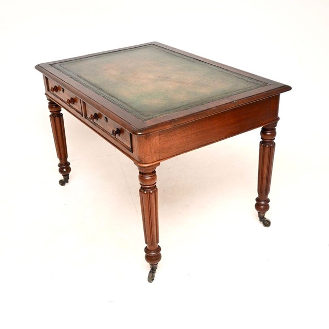 Antique Victorian Writing Table with Leather Top, 1860 For Sale - Image 3 of 11