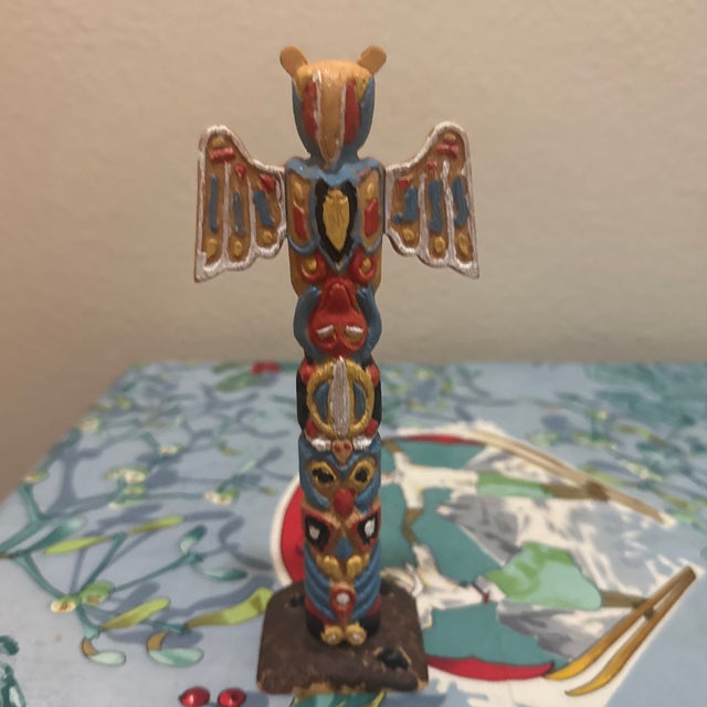 Red Vintage Mid-Century Style Molded Plastic Miniature Totem Pole Figurine For Sale - Image 8 of 10