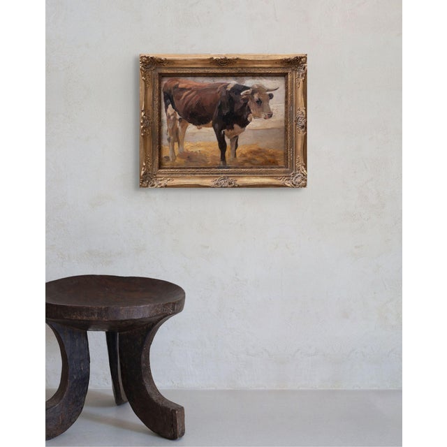 1950s Heinrich Von Zügel, Bull, 1953, Oil on Canvas, Framed For Sale - Image 5 of 6