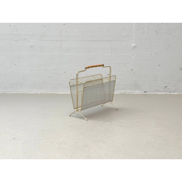 Vintage Metal Newspaper Holder with Wooden Handle, 1950s For Sale - Image 5 of 11