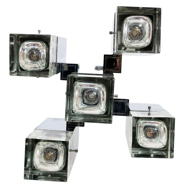 Gaetano Sciolari Mid-Century Modern Italian Chrome and Glass Pendant Light from Gaetano Sciolari, 1970 For Sale - Image 4 of 7