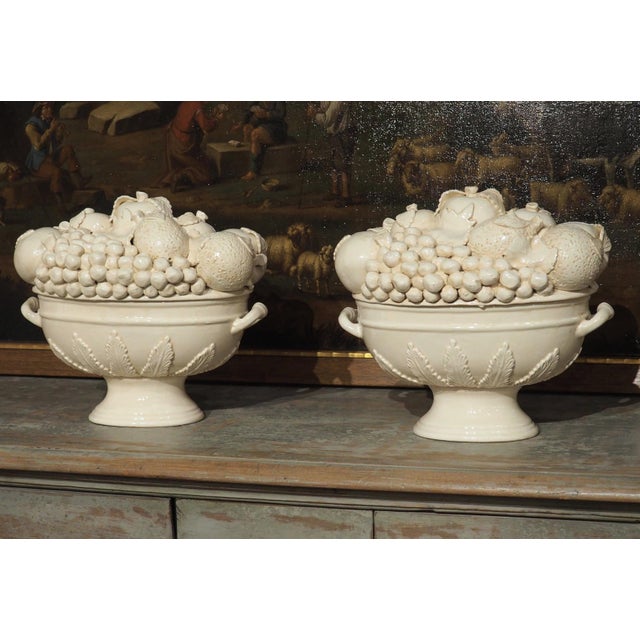 A Pair of Italian 2-Piece Creamware Fruit Bowls For Sale - Image 13 of 17