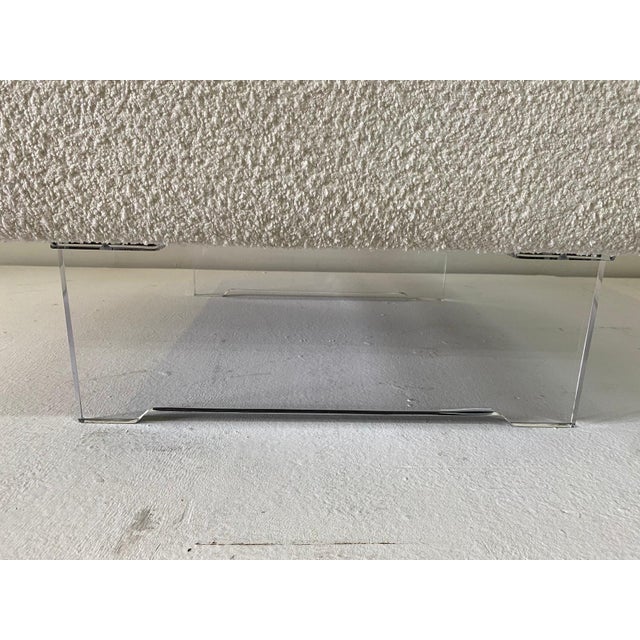 Late 20th Century Large Boucle Clad Ottoman in the Style of Kagan, Lucite Legs For Sale - Image 5 of 18