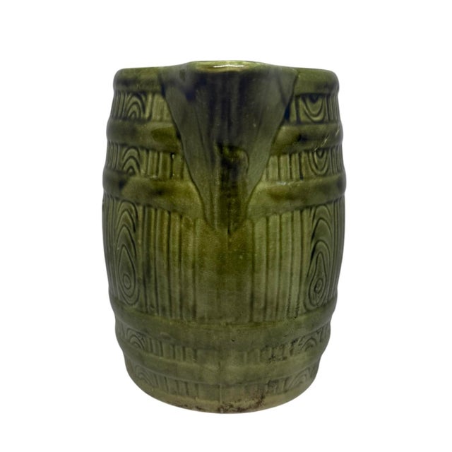 Mid 20th Century Mid 20th Century Retro Green Yellow Ware Pottery Stoneware Barrel 8” Pitcher For Sale - Image 5 of 12