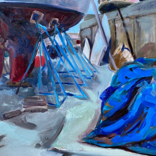 Acrylic Seascape Painting on Canvas of Boat For Sale - Image 4 of 10