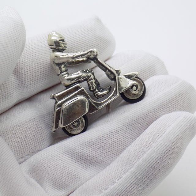 Vintage Vespa scooter miniature with rider, handmade in Arezzo, Italy between the 1980s and 1990s in genuine Italian...