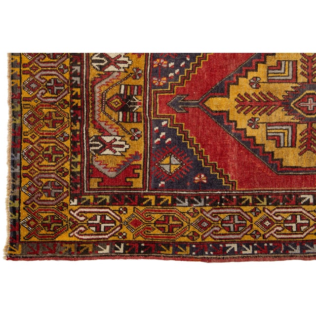 Traditional Vintage Anatolian Wool Rug With Geometric Motif in Multicolor For Sale - Image 3 of 7