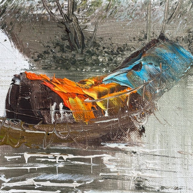 Ivory Mid-20th Century Asian Impressionist Junk Boat Oil-on-Canvas -- Framed For Sale - Image 8 of 18