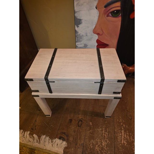1980s White Washed Storage Trunk on Stand For Sale - Image 5 of 10