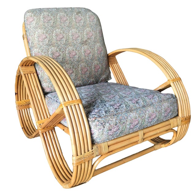 Wood 1940s Restored Five-Strand Round Full Pretzel Rattan Sofa & Lounge Living Room, 4 Pieces For Sale - Image 7 of 15