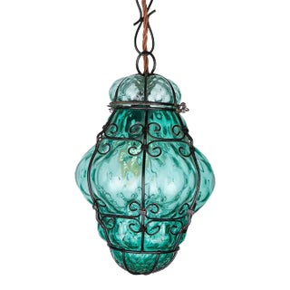 1960s Green Seguso Murano Caged Glass Pendant Light For Sale