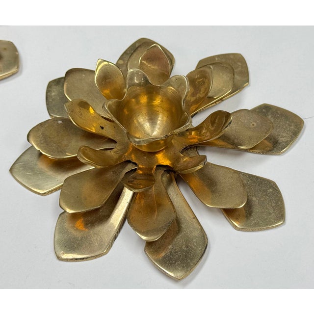Vintage Brass Floral Candlestick Holders, a Pair For Sale In Kansas City - Image 6 of 6