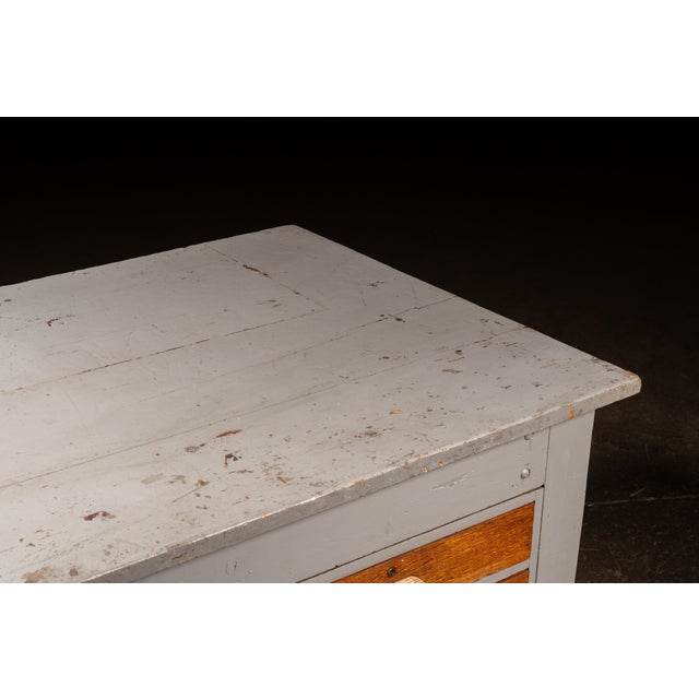 Wood Vintage Industrial 6-Drawer Laboratory Island Work Table For Sale - Image 7 of 11
