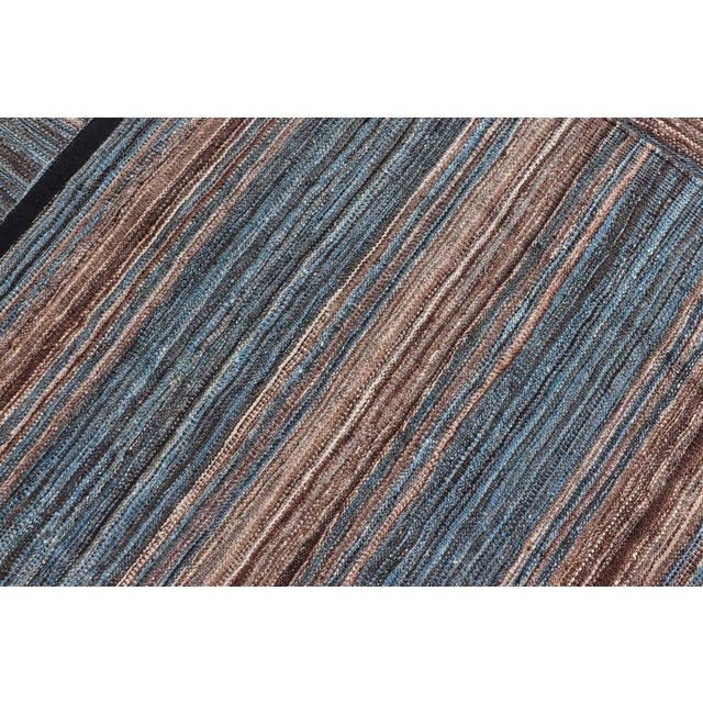 Brown and Blue Flat-Weave Hand Woven Kilim by Keivan Woven Arts, 9x12'4 For Sale - Image 12 of 13