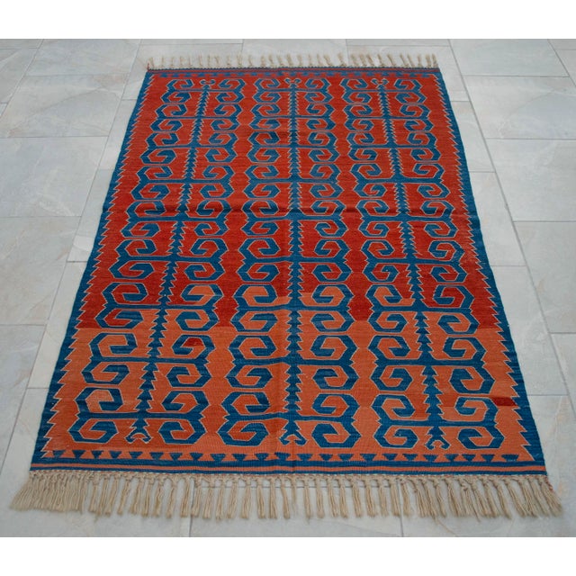Vintage Hand-Woven Turkish Rug Super Fine Kilim Area Rug - 3'5" X 5'3" For Sale - Image 16 of 16