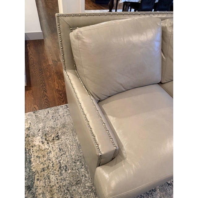 Transitional Designer Leathercraft Sofa, Nailhead Trim 87" — Like New" For Sale - Image 3 of 7