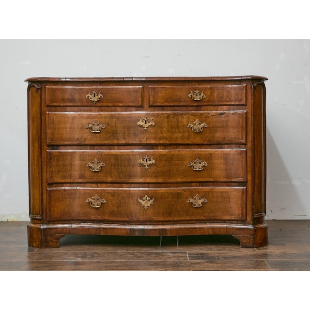 19th Century 19th Century English Mahogany Serpentine Chest with Inlay and Ornate Pulls For Sale - Image 5 of 12