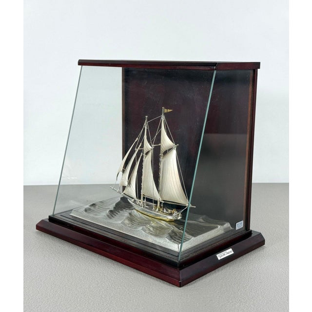 Rare Seki Takehiko Signed 985 Silver Yacht Model Original Box and Case Maritime Art For Sale - Image 11 of 17