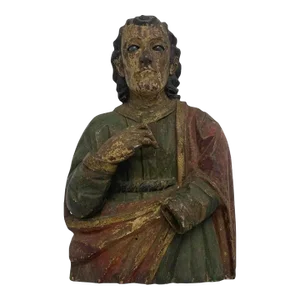 18th Century Carved & Polychrome Bust of a Saint