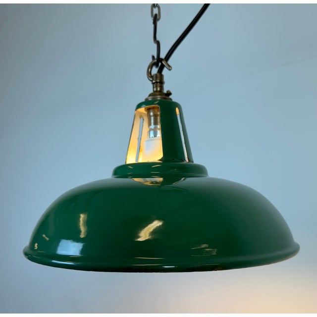 Industrial Green Enamel Factory Pendant Lamp, 1960s For Sale - Image 10 of 18