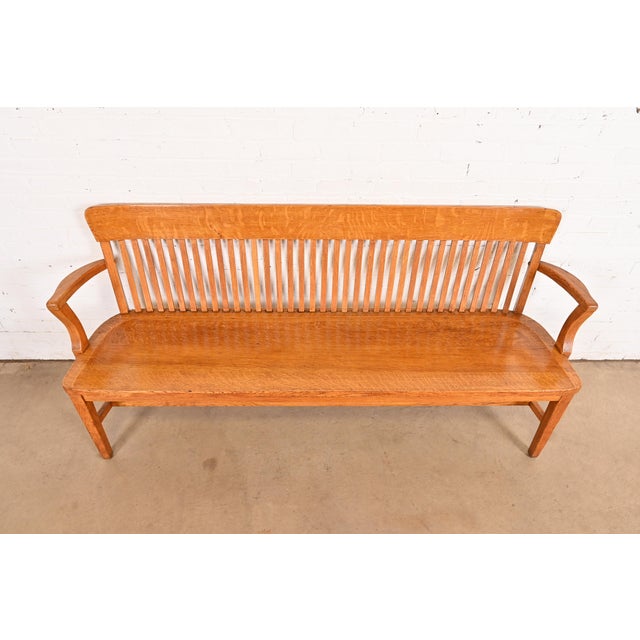 Early 20th Century Antique Arts & Crafts Solid Oak Lawyer's Bench For Sale - Image 5 of 10