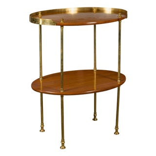 English Midcentury Mahogany Oval Two-Tiered Table with Brass Accents For Sale