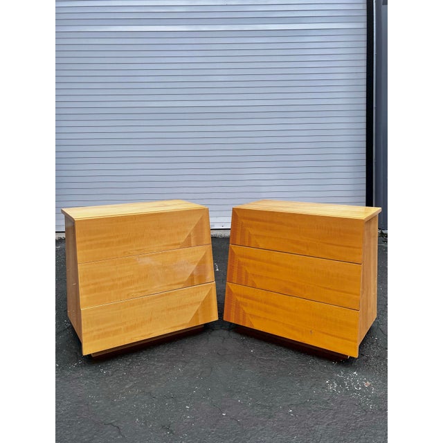 Italian mid-century modern pair of nightstands with oblique tapered façade. By Giorgio Collection, Italy. Giorgio...