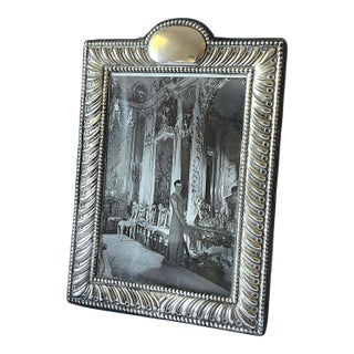 New Hallmarked Italian Sterling Silver Beaded & Fluted Picture Frame – 4x6 – After Buccellati Ralph Lauren For Sale