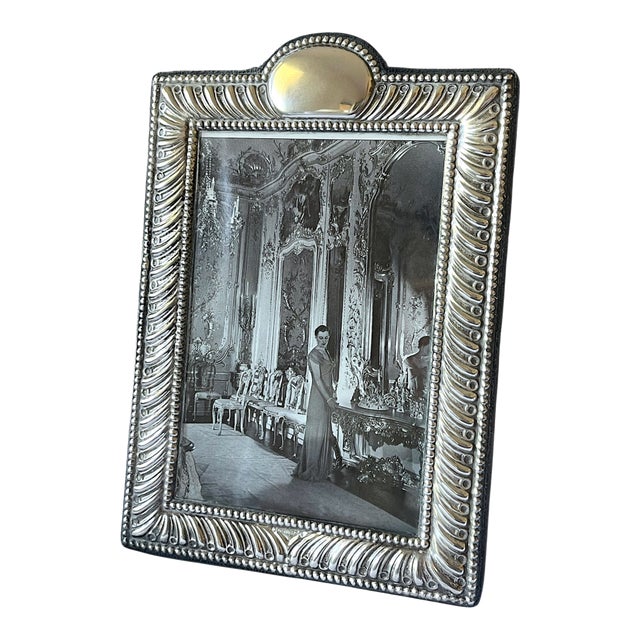 New Hallmarked Italian Sterling Silver Beaded & Fluted Picture Frame – 4x6 – After Buccellati Ralph Lauren For Sale