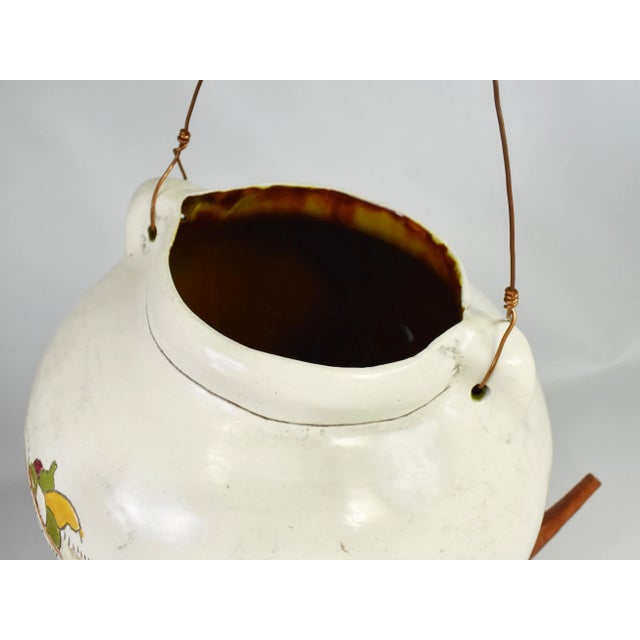 Vintage Handmade Hand-Painted Mexican Pottery Vessel Pot Vase on Wooden Tripod Base For Sale - Image 6 of 10