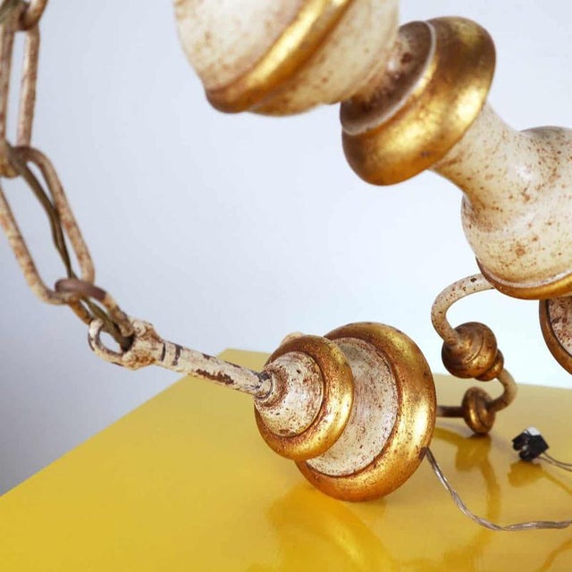 Gold Vintage Wooden Chandelier with Gold Details For Sale - Image 8 of 9