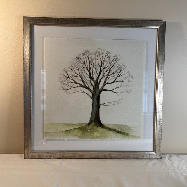 Early 21st Century Set of 6 Contemporary Minimalist "Tree Wash Series 1-6" Watercolor & Ink Framed Painting – 22" Sq For Sale - Image 5 of 8