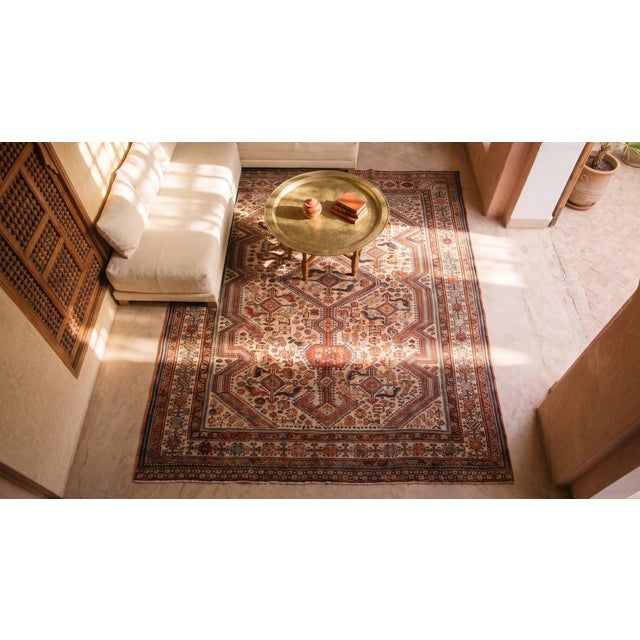 Striking White Ivory Color With Special Medallions Design Antique Persial Tribal Khamse Rug For Sale In New York - Image 6 of 8