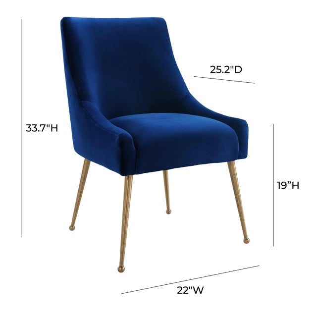 Beatrix Navy Velvet Side Chair with Gold Legs For Sale In Los Angeles - Image 6 of 9