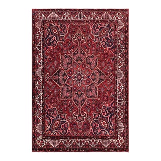 Medallion Antique Heriz Burgundy/Beige Wool Rug - 10'6'' X 12'3'' For Sale