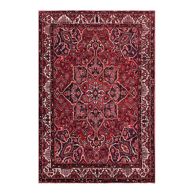 Medallion Antique Heriz Burgundy/Beige Wool Rug - 10'6'' X 12'3'' For Sale