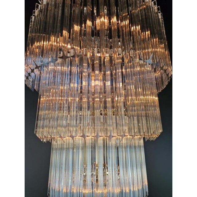Art Deco Style Chandelier Tiered Design Glass Rods Art Nouveau Silver Long For Sale - Image 9 of 11