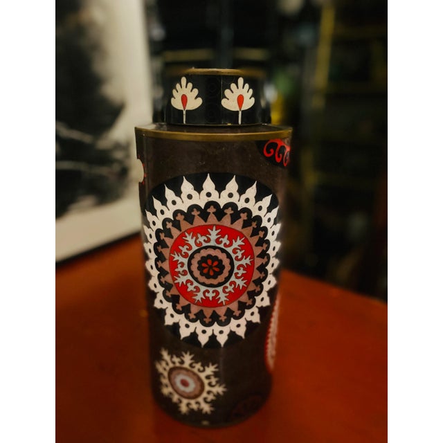 Mid-Century Modern Fabienne Jouvin Paris Enamel Copper Cloisonné Large Tea Canister For Sale - Image 3 of 9