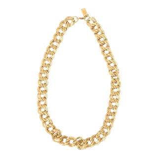Gold Metal Link Chain Necklace Signed by Dugal 1990's For Sale