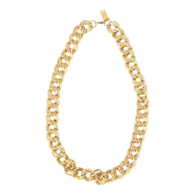 Gold Metal Link Chain Necklace Signed by Dugal 1990's For Sale