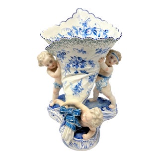 Antique Rococo-Revival Figural Spill Vase With Cherubs For Sale