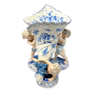 Antique Rococo-Revival Figural Spill Vase With Cherubs