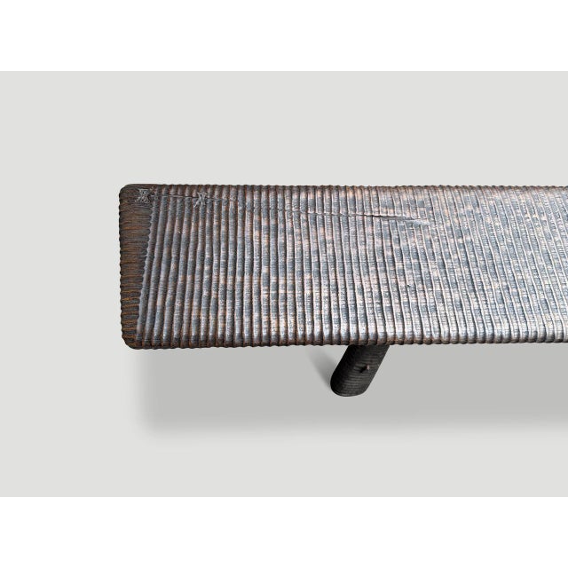 Wood Andrianna Shamaris Impressive Minimalist Hand Carved Teak Wood Bench For Sale - Image 7 of 18